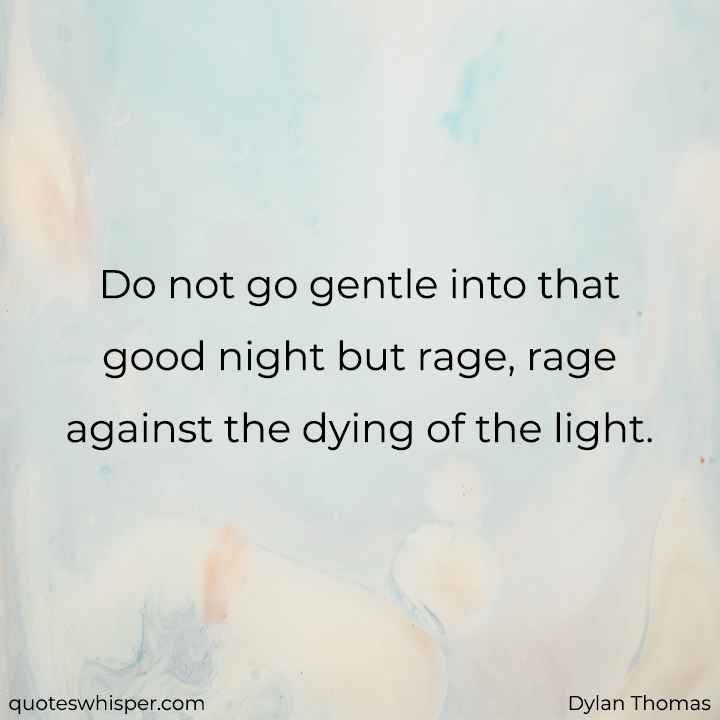  Do not go gentle into that good night but rage, rage against the dying of the light. - Dylan Thomas