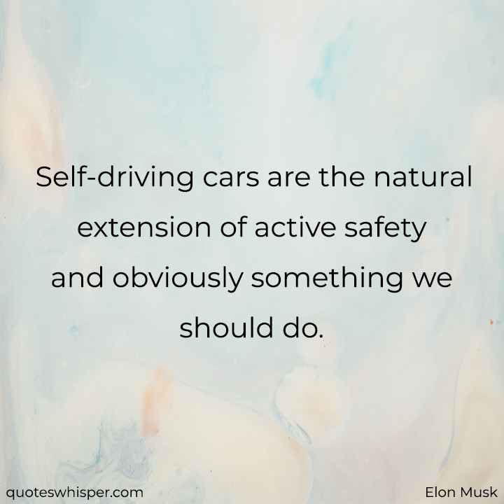  Self-driving cars are the natural extension of active safety and obviously something we should do. - Elon Musk