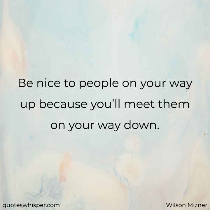  Be nice to people on your way up because you’ll meet them on your way down. - Wilson Mizner