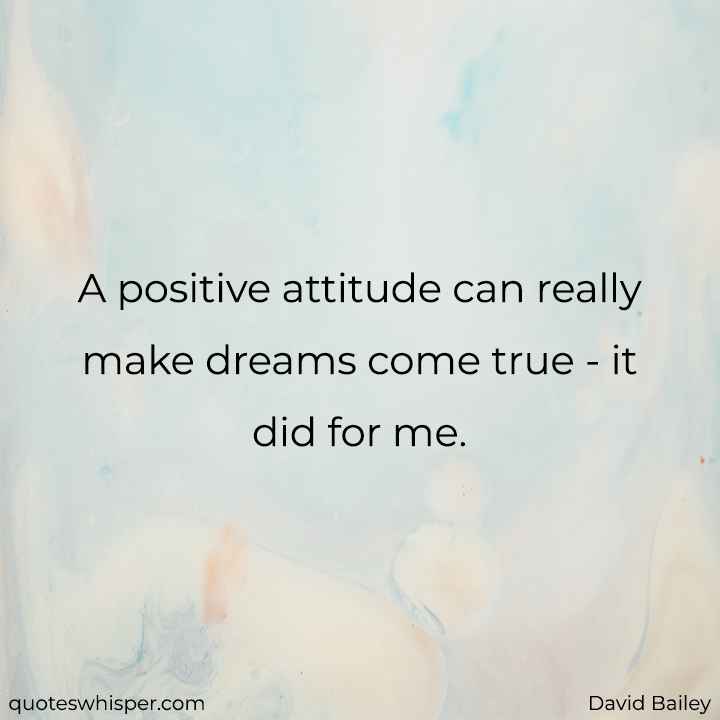  A positive attitude can really make dreams come true - it did for me. - David Bailey