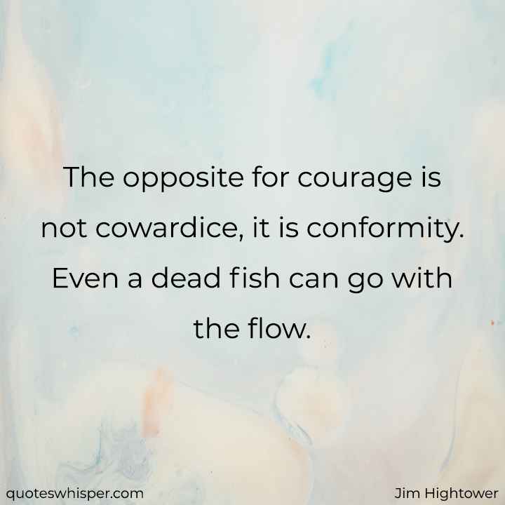  The opposite for courage is not cowardice, it is conformity. Even a dead fish can go with the flow. - Jim Hightower