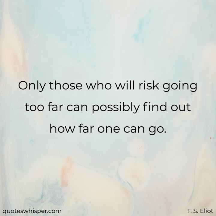  Only those who will risk going too far can possibly find out how far one can go. - T. S. Eliot