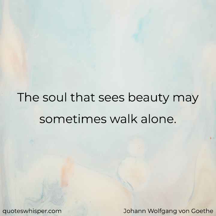  The soul that sees beauty may sometimes walk alone. - Johann Wolfgang von Goethe