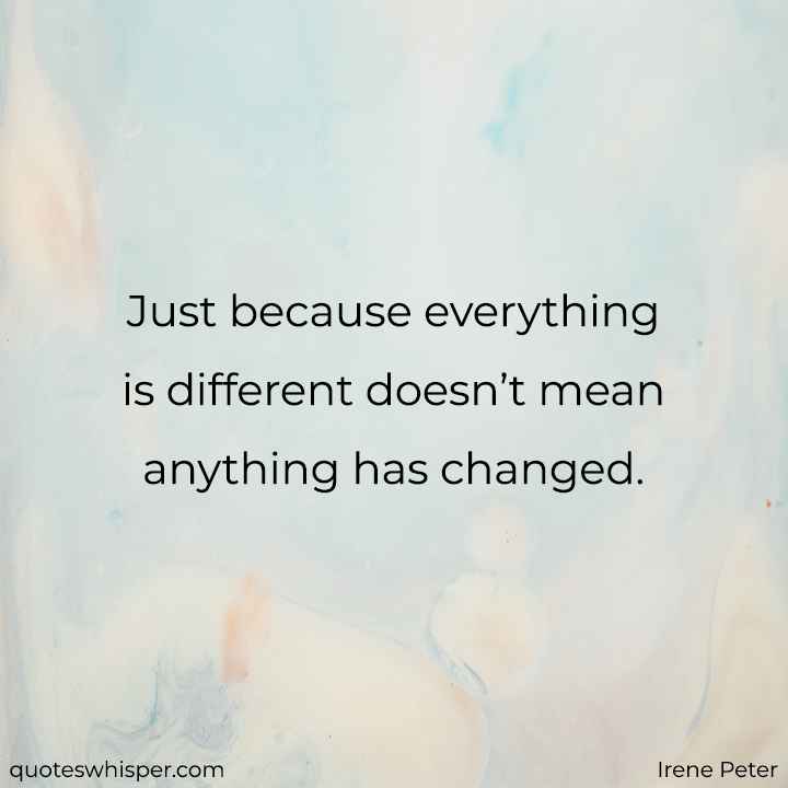  Just because everything is different doesn’t mean anything has changed. - Irene Peter