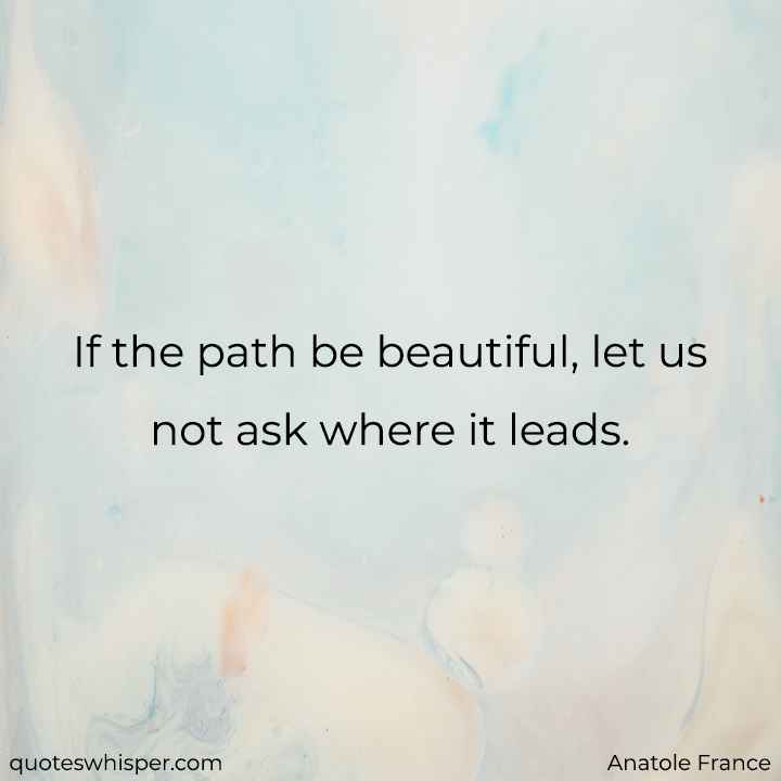  If the path be beautiful, let us not ask where it leads. - Anatole France