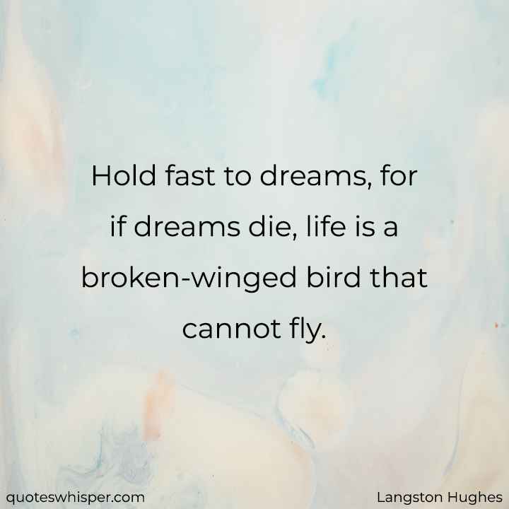  Hold fast to dreams, for if dreams die, life is a broken-winged bird that cannot fly. - Langston Hughes