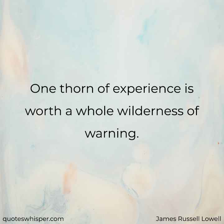 One thorn of experience is worth a whole wilderness of warning. - James Russell Lowell