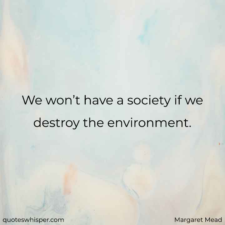 We won’t have a society if we destroy the environment. - Margaret Mead