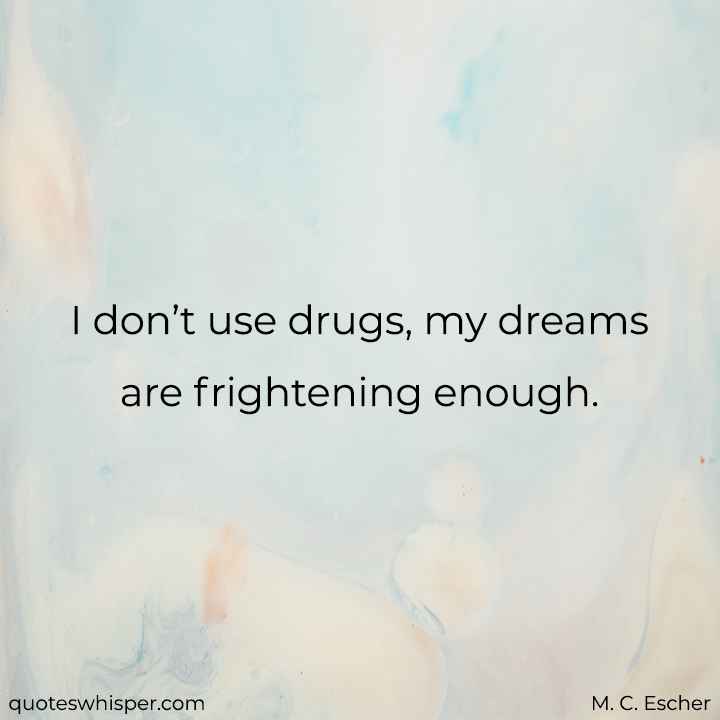  I don’t use drugs, my dreams are frightening enough. - M. C. Escher