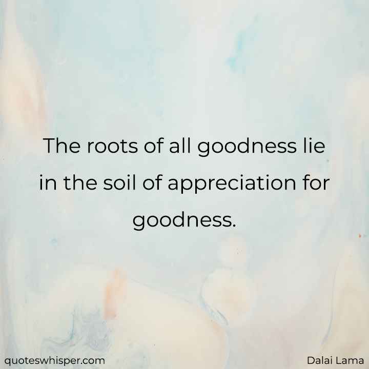  The roots of all goodness lie in the soil of appreciation for goodness. - Dalai Lama