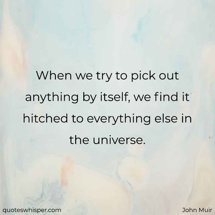  When we try to pick out anything by itself, we find it hitched to everything else in the universe. - John Muir
