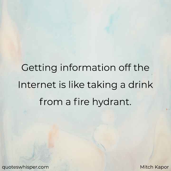  Getting information off the Internet is like taking a drink from a fire hydrant. - Mitch Kapor