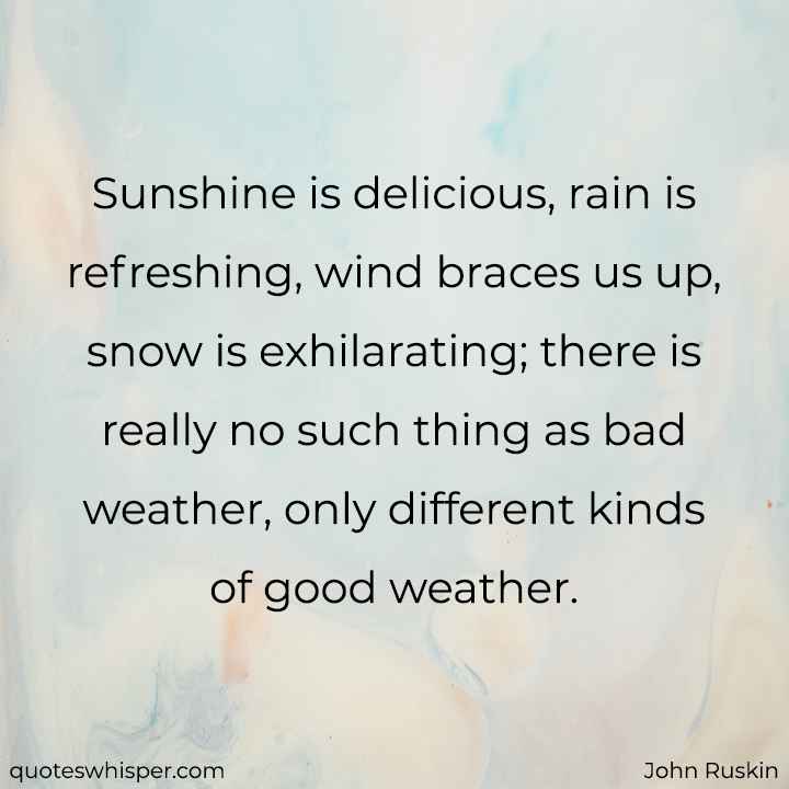  Sunshine is delicious, rain is refreshing, wind braces us up, snow is exhilarating; there is really no such thing as bad weather, only different kinds of good weather. - John Ruskin