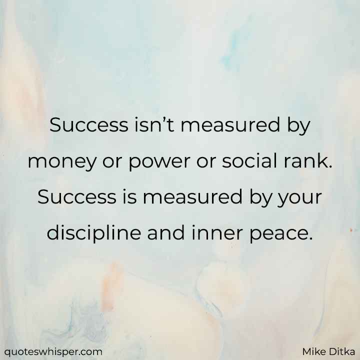  Success isn’t measured by money or power or social rank. Success is measured by your discipline and inner peace. - Mike Ditka