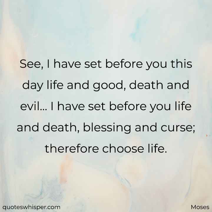  See, I have set before you this day life and good, death and evil... I have set before you life and death, blessing and curse; therefore choose life. - Moses
