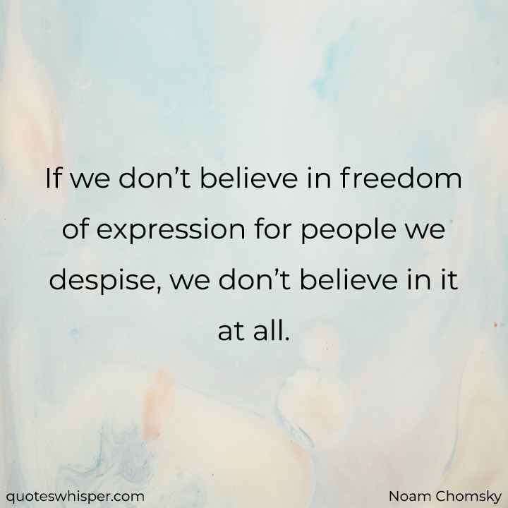  If we don’t believe in freedom of expression for people we despise, we don’t believe in it at all. - Noam Chomsky