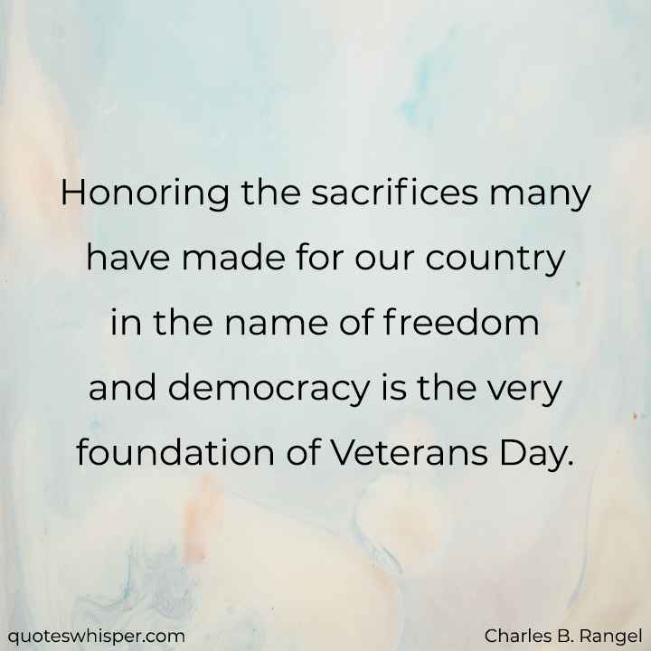  Honoring the sacrifices many have made for our country in the name of freedom and democracy is the very foundation of Veterans Day. - Charles B. Rangel