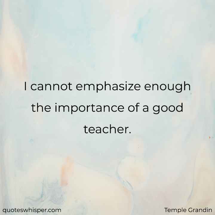  I cannot emphasize enough the importance of a good teacher. - Temple Grandin