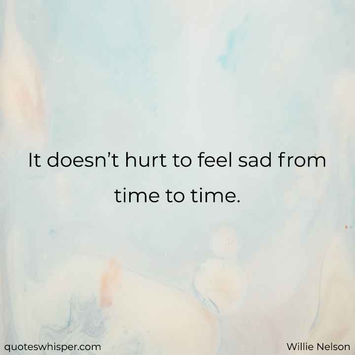  It doesn’t hurt to feel sad from time to time. - Willie Nelson