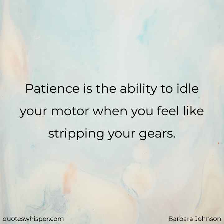  Patience is the ability to idle your motor when you feel like stripping your gears. - Barbara Johnson