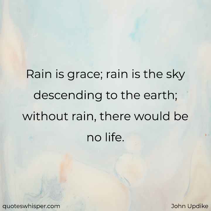  Rain is grace; rain is the sky descending to the earth; without rain, there would be no life. - John Updike