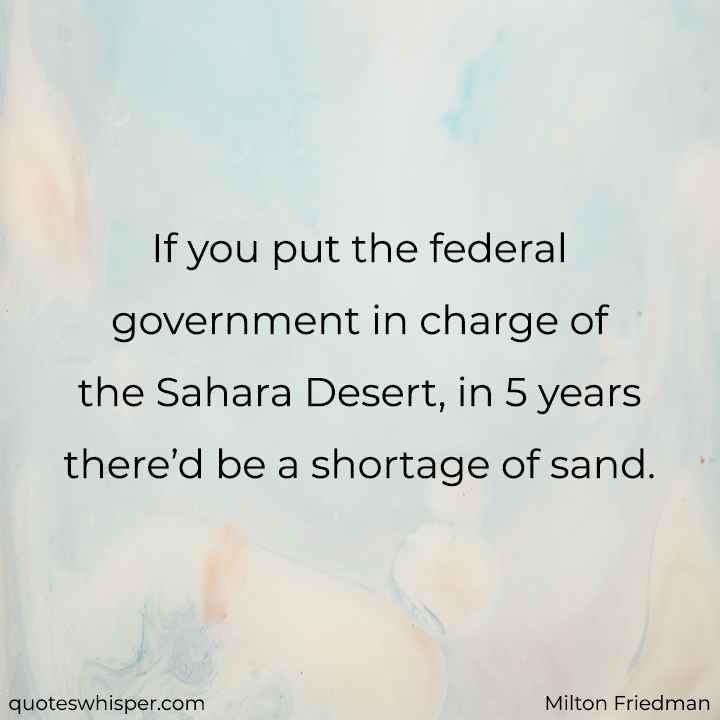  If you put the federal government in charge of the Sahara Desert, in 5 years there’d be a shortage of sand. - Milton Friedman