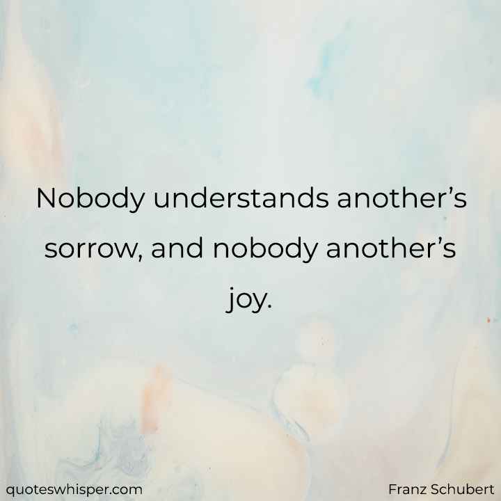  Nobody understands another’s sorrow, and nobody another’s joy. - Franz Schubert