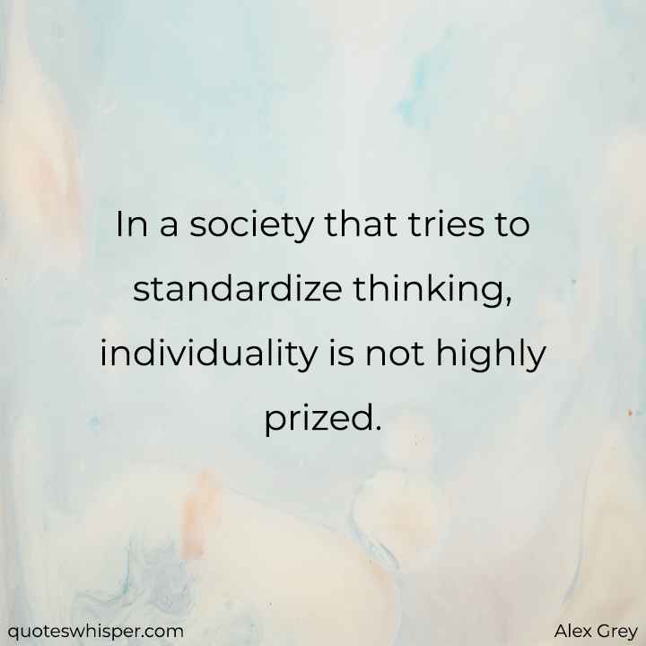  In a society that tries to standardize thinking, individuality is not highly prized. - Alex Grey