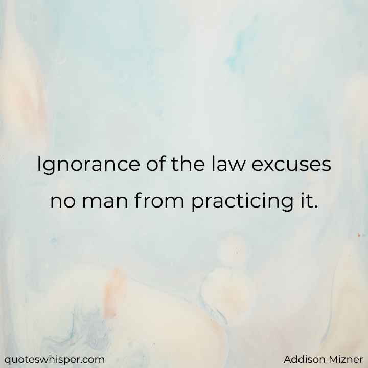  Ignorance of the law excuses no man from practicing it. - Addison Mizner