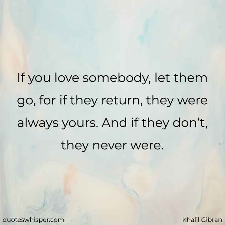  If you love somebody, let them go, for if they return, they were always yours. And if they don’t, they never were. - Khalil Gibran