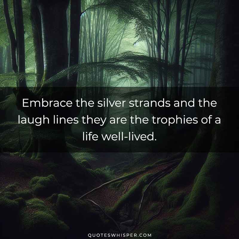 Embrace the silver strands and the laugh lines they are the trophies of a life well-lived.
