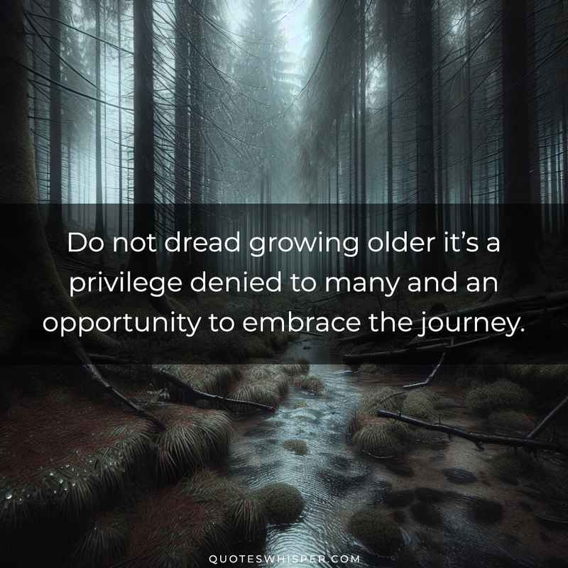 Do not dread growing older it’s a privilege denied to many and an opportunity to embrace the journey.