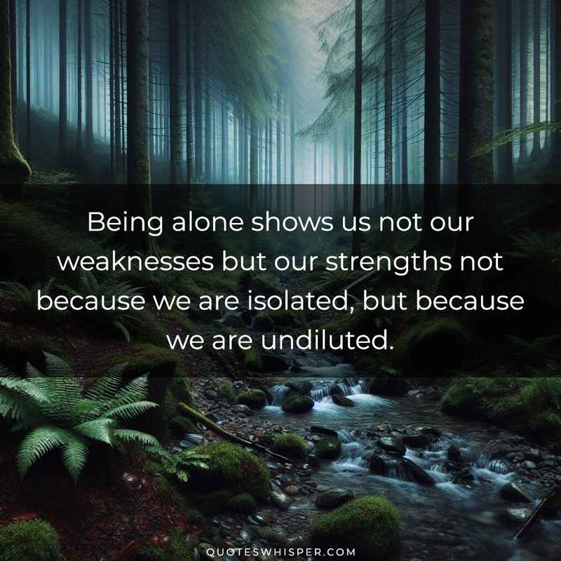 Being alone shows us not our weaknesses but our strengths not because we are isolated, but because we are undiluted.