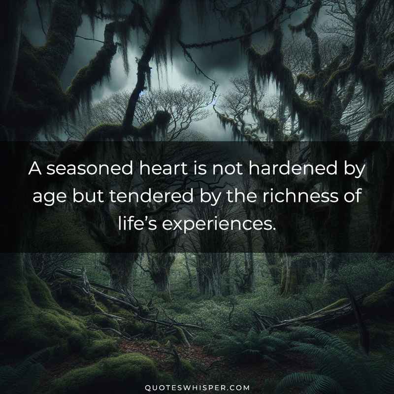 A seasoned heart is not hardened by age but tendered by the richness of life’s experiences.