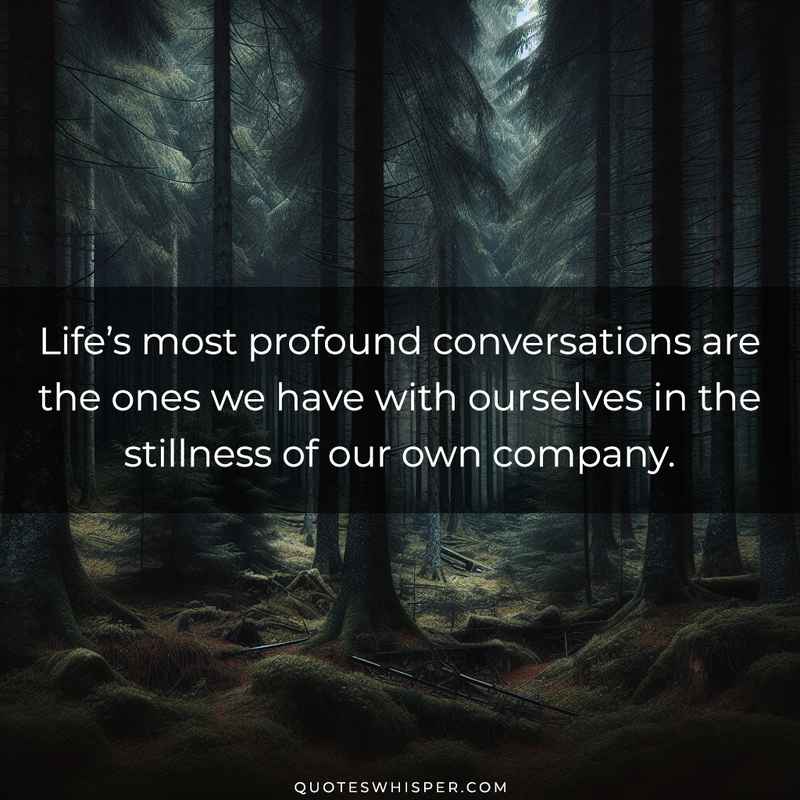 Life’s most profound conversations are the ones we have with ourselves in the stillness of our own company.