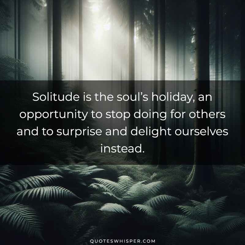 Solitude is the soul’s holiday, an opportunity to stop doing for others and to surprise and delight ourselves instead.
