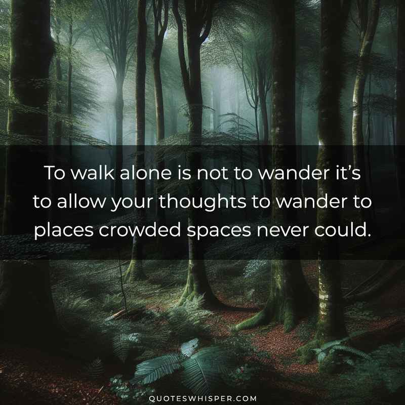 To walk alone is not to wander it’s to allow your thoughts to wander to places crowded spaces never could.