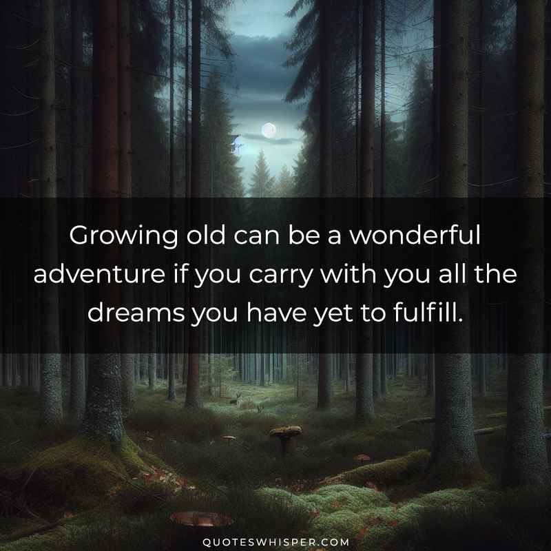 Growing old can be a wonderful adventure if you carry with you all the dreams you have yet to fulfill.