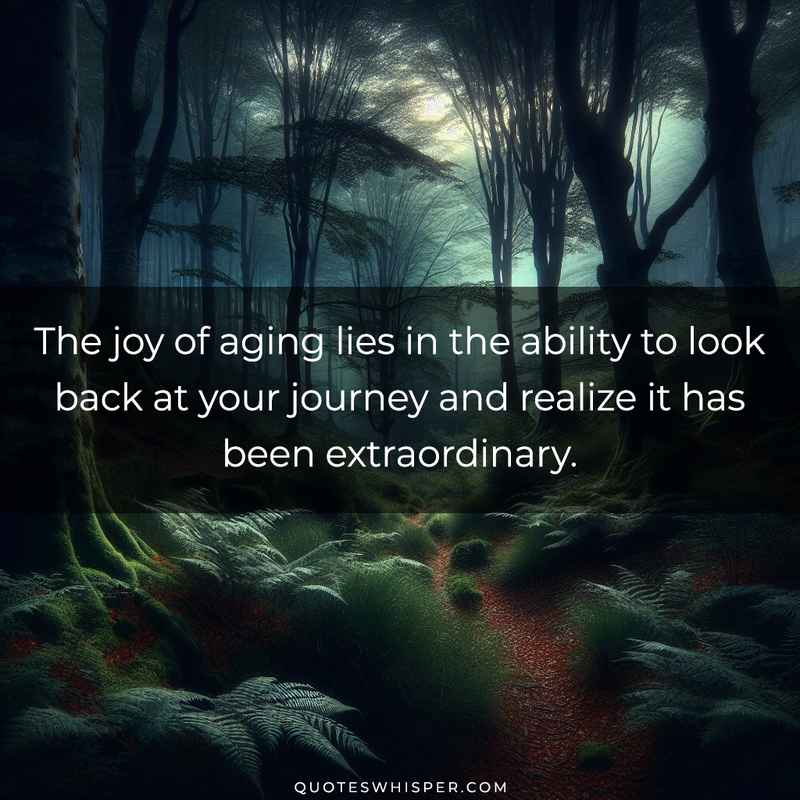 The joy of aging lies in the ability to look back at your journey and realize it has been extraordinary.
