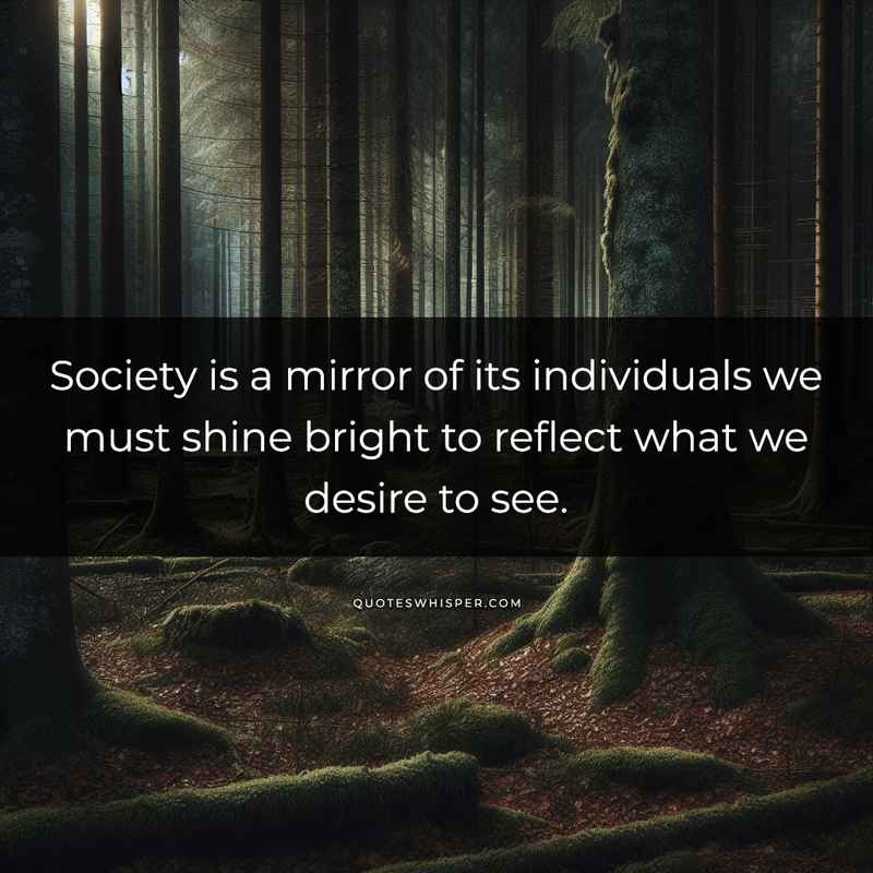 Society is a mirror of its individuals we must shine bright to reflect what we desire to see.