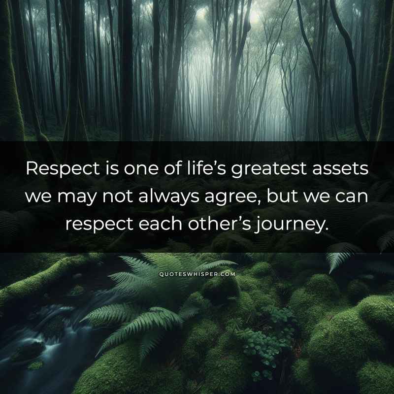 Respect is one of life’s greatest assets we may not always agree, but we can respect each other’s journey.