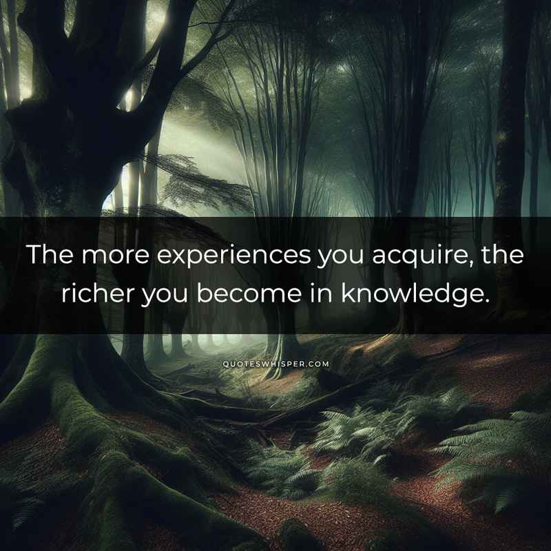 The more experiences you acquire, the richer you become in knowledge.