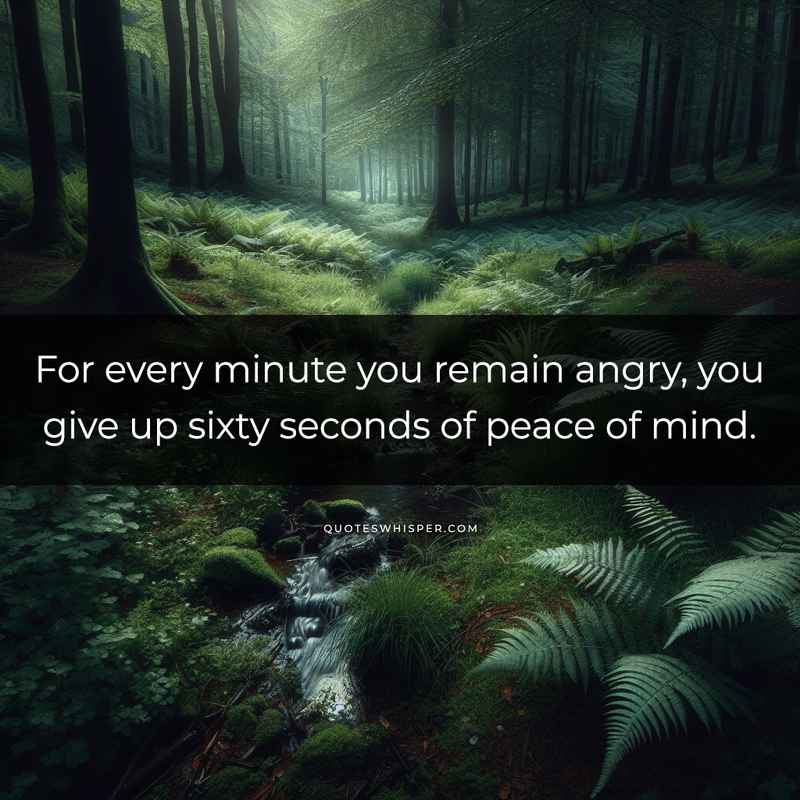 For every minute you remain angry, you give up sixty seconds of peace of mind.