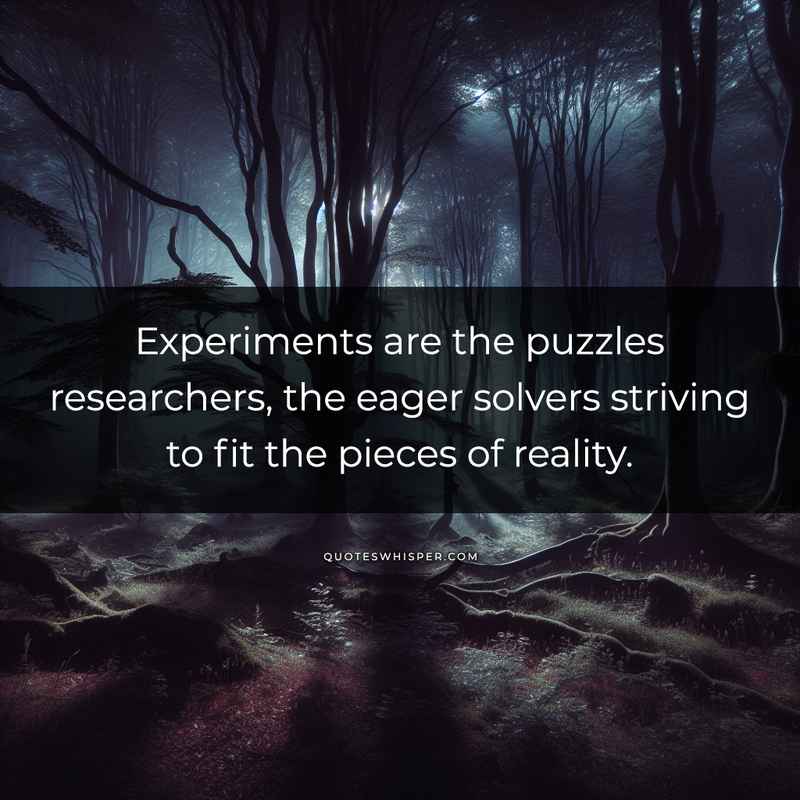 Experiments are the puzzles researchers, the eager solvers striving to fit the pieces of reality.