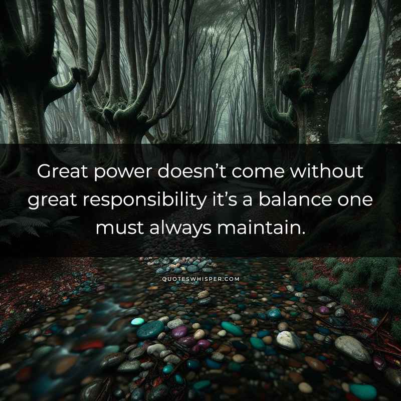 Great power doesn’t come without great responsibility it’s a balance one must always maintain.