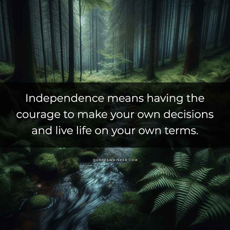 Independence means having the courage to make your own decisions and live life on your own terms.
