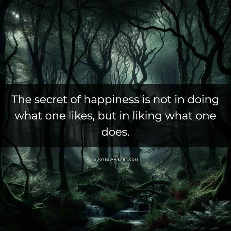 The secret of happiness is not in doing what one likes, but in liking what one does.