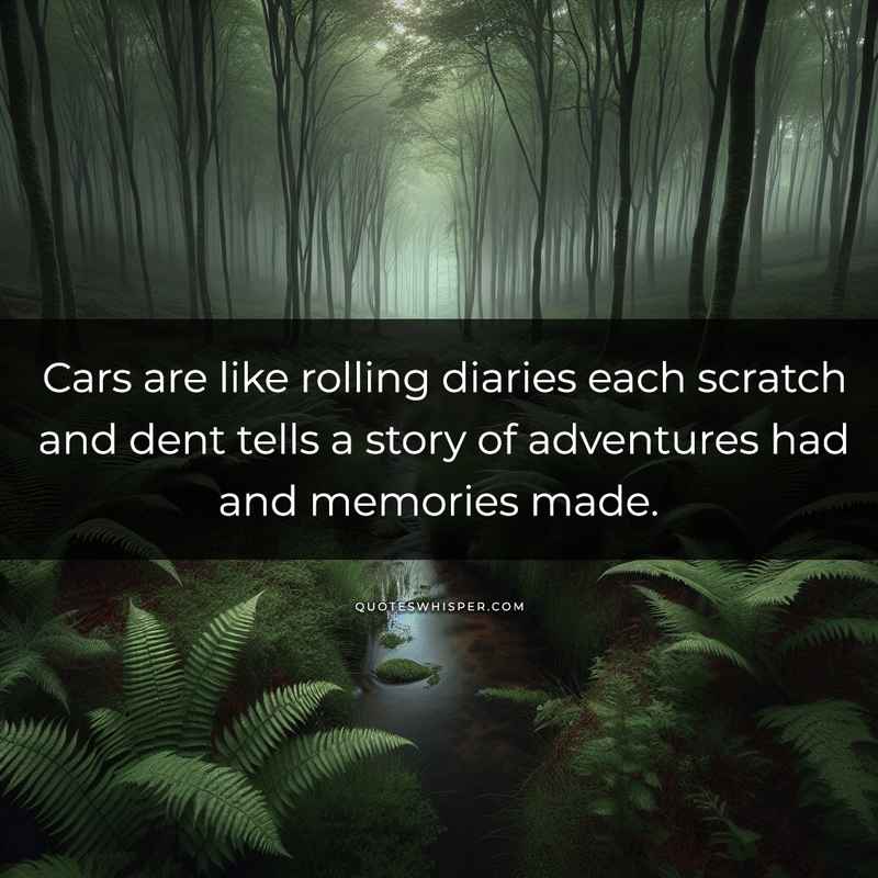 Cars are like rolling diaries each scratch and dent tells a story of adventures had and memories made.