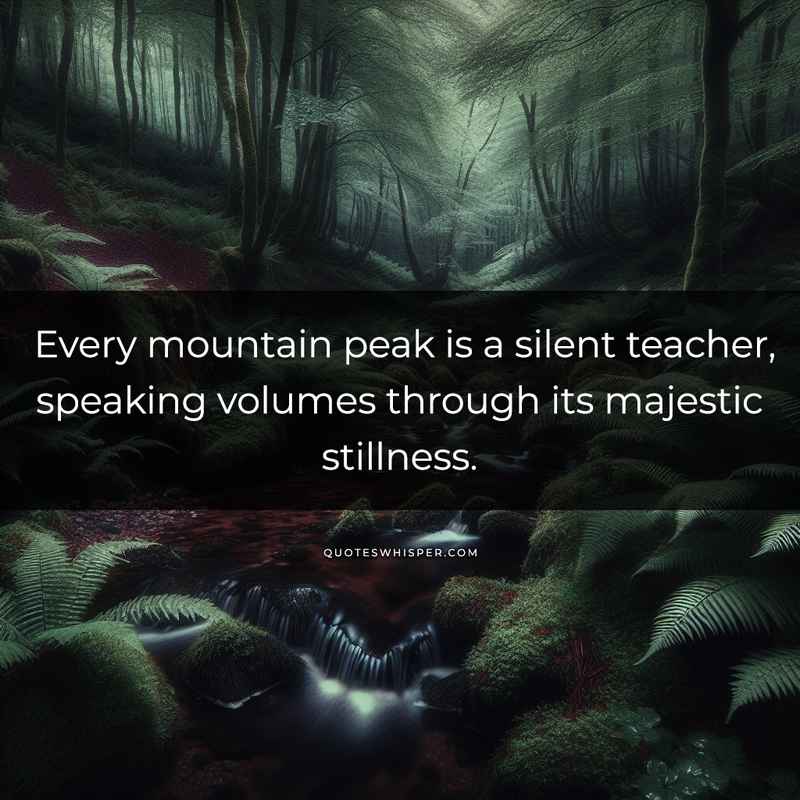 Every mountain peak is a silent teacher, speaking volumes through its majestic stillness.