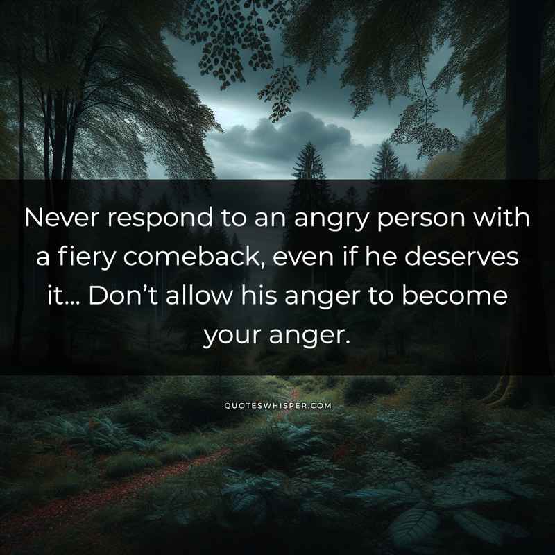 Never respond to an angry person with a fiery comeback, even if he deserves it... Don’t allow his anger to become your anger.
